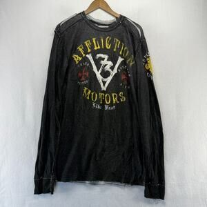 Affliction Shirt Mens large Gray Thermal Reversible Live Fast Graphic Grunge y2k